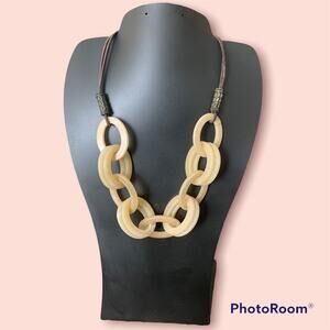 Vintage Pearly Stone Statement Necklace on Leather Cord